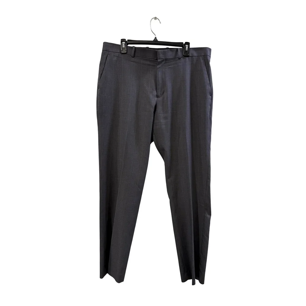 Perry Ellis Portfolio Mens Grey Plaid Modern Fit Dress Pants Folio-Flex 38x32